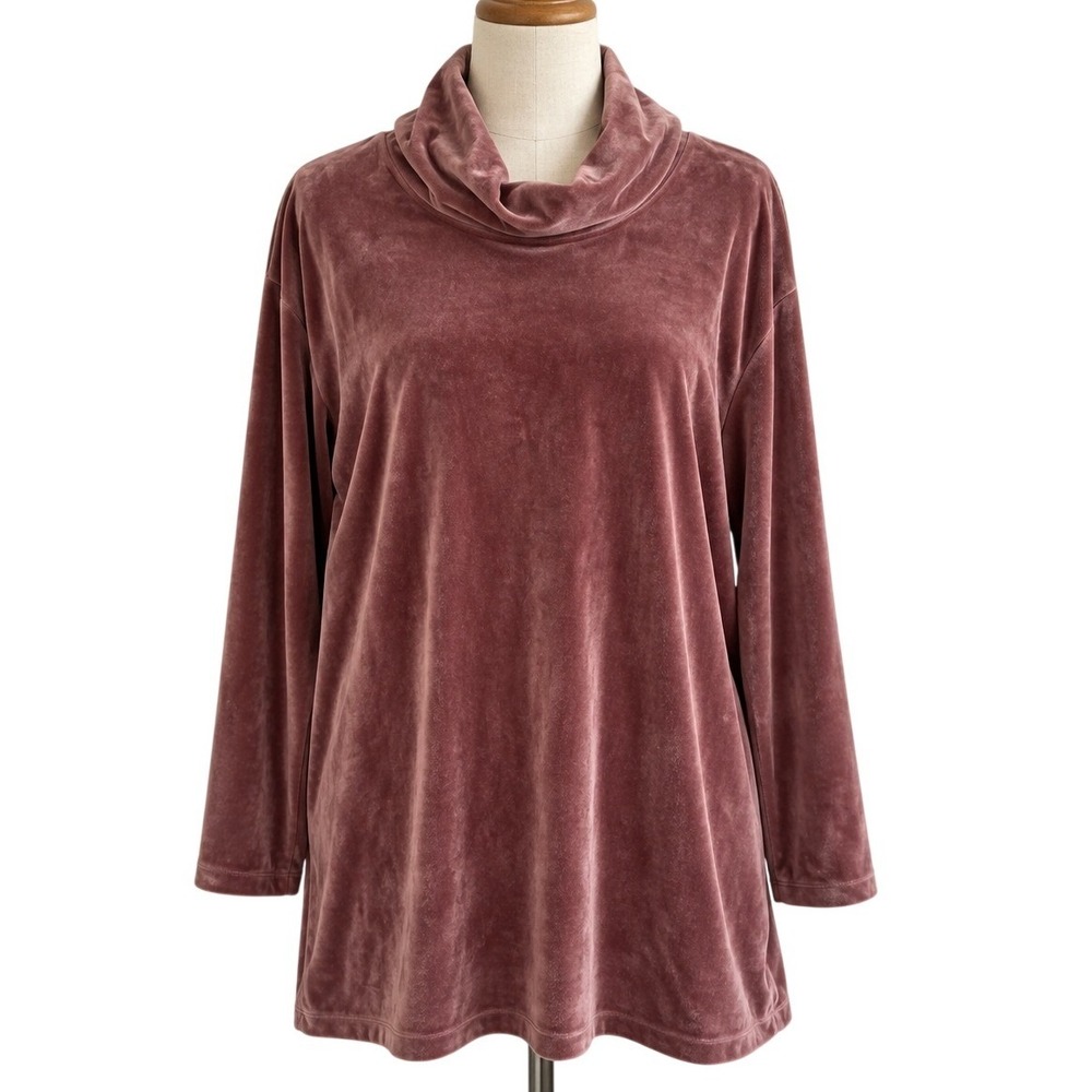 Pure Jill Velour Cowl Neck Tunic Womens Medium Mauve Pink Excellent Long Sleeve